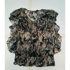 Passport Plus womens brown black floral cap sleeve blousson blouse size 1X